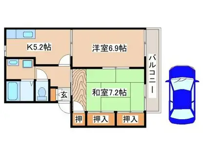 マインドコート奥須磨(2K/2階)の間取り写真