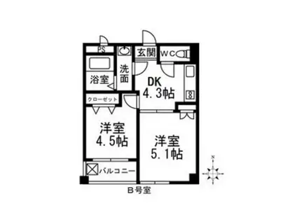吉川屋ビル(2DK/5階)の間取り写真