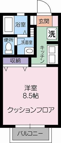 プルリオン富士見F棟(1K/2階)の間取り写真