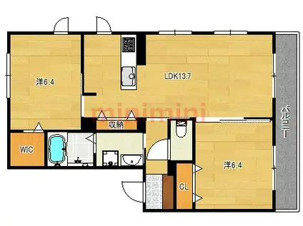 アトリエール茨木(2LDK/3階)の間取り写真