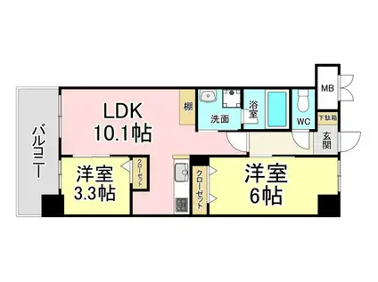 コンダクトレジデンスJINYAMA(2LDK/4階)の間取り写真