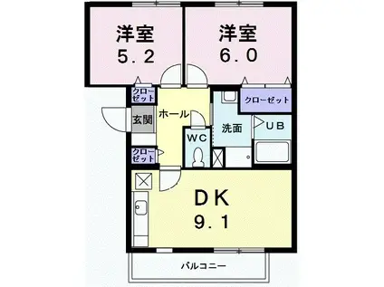 サンブルージュ(2DK/3階)の間取り写真