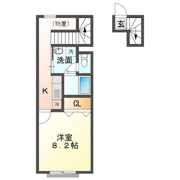 シンプルN(1K/2階)の間取り写真