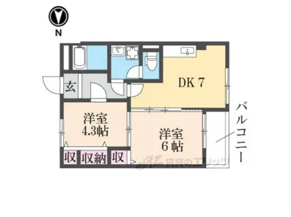 メゾン浮孔(2DK/2階)の間取り写真