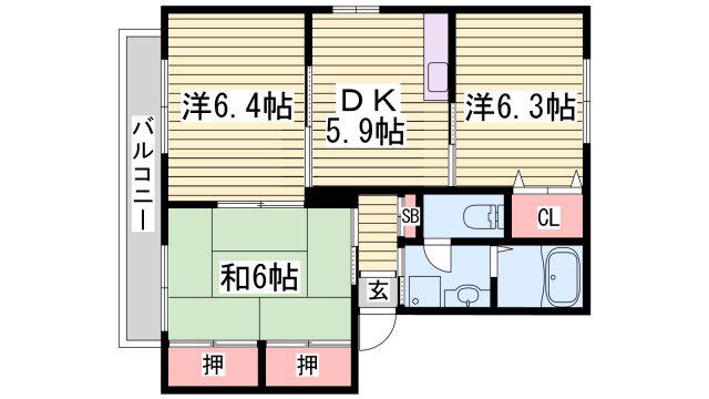 エコーズユタカ D棟(3DK/1階)の間取り写真