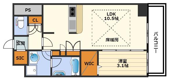 アーバネックス同心(1LDK/7階)の間取り写真