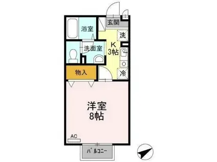 シーソン城泉B棟(1K/1階)の間取り写真