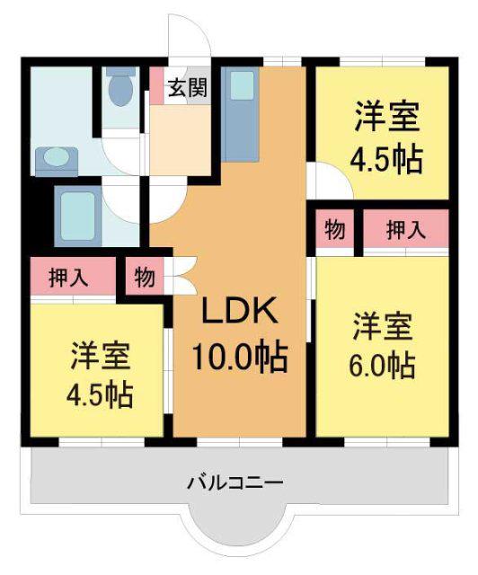 グリーンハイツ向陽 4号棟(3LDK/4階)の間取り写真