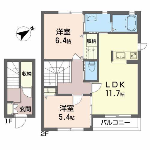 シャーメゾンコトンB(2LDK/2階)の間取り写真
