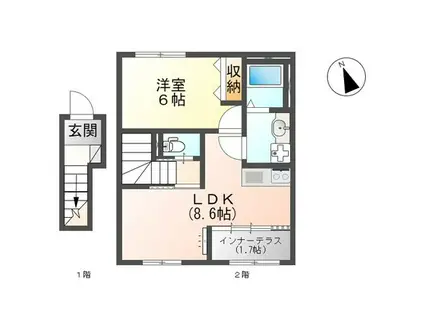 桜ヶ丘I・35(1LDK/2階)の間取り写真