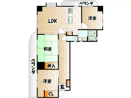 ファミリーハウス勝山(3LDK/9階)の間取り写真