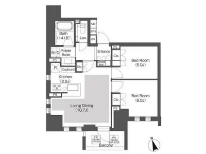 BELLE VUE 千代田飯田橋 ベルビュー千代田飯田橋(2LDK/7階)の間取り写真