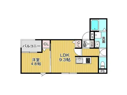 クレアール茨木(1LDK/2階)の間取り写真