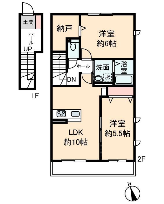カレント シャンブル B(2SLDK/2階)の間取り写真