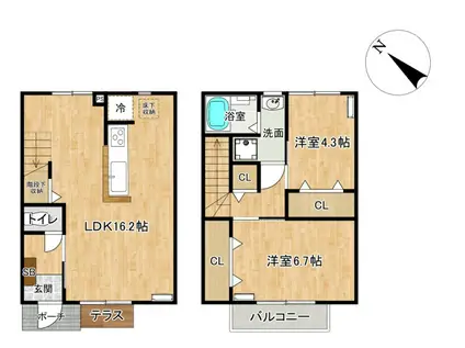 パークアベニュー日野(2LDK/1階)の間取り写真