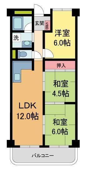 夙川グリーンタウン南棟(3LDK/6階)の間取り写真