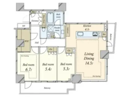 ザ・パークハウス三田ガーデン タワー棟(3LDK/11階)の間取り写真