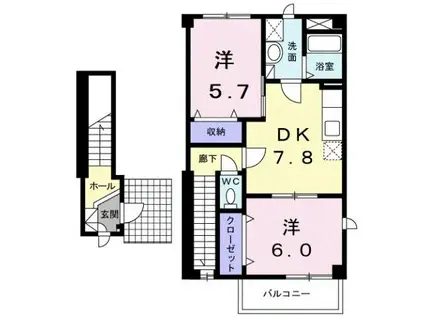 プラーサソレアード(2DK/2階)の間取り写真