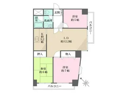 ハイツサンバーディ(3LDK/3階)の間取り写真