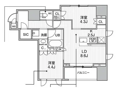 シーズンフラッツ新御徒町(2LDK/2階)の間取り写真