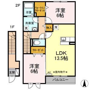 アクア・ミルA棟(2LDK/2階)の間取り写真
