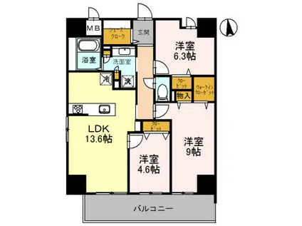 アスタ-(3LDK/9階)の間取り写真