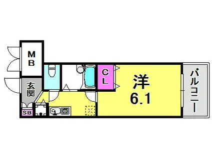 ロイヤルヒル神戸三ノ宮(1K/6階)の間取り写真