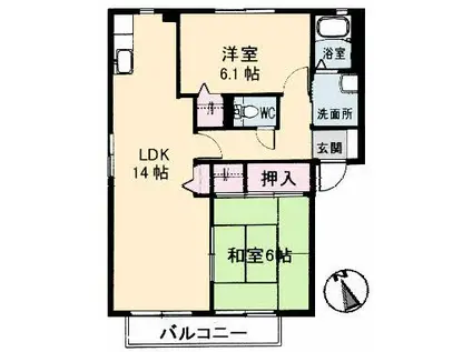シャルマン高須B棟(2LDK/2階)の間取り写真