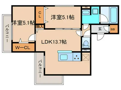 グラン アルベロ(2LDK/2階)の間取り写真