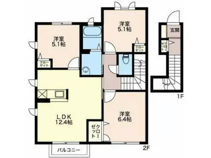 サミット F棟(3LDK/2階)の間取り写真