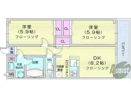 グランデュール3(2DK/1階)の間取り写真