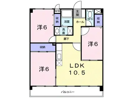 ソレイユ二番館(3LDK/2階)の間取り写真