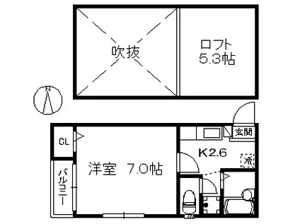 イデア唐人町 107(1K/2階)の間取り写真