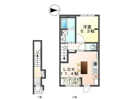 大阪府松原市丹南アパート(1LDK/2階)の間取り写真