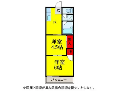 アイケイハイム沢山B棟(2K/2階)の間取り写真