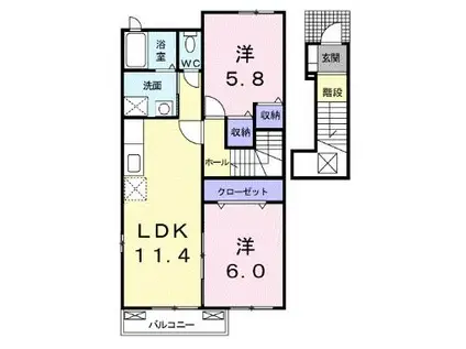 グラスローズ・隼人B(2LDK/2階)の間取り写真
