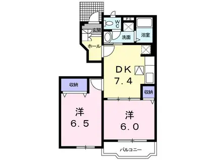 サンライズヒルI(2DK/1階)の間取り写真