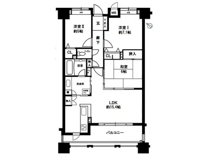 アーサー新宮コンドミオ(3LDK/7階)の間取り写真
