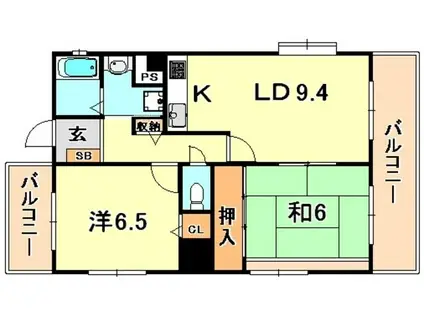 岡本パークレジデンス(2LDK/4階)の間取り写真