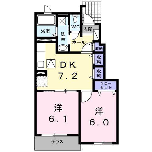 アルモニー三木(2DK/1階)の間取り写真