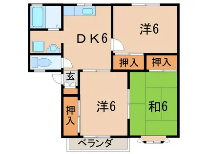 ヴァルトビューネ森合B(3DK/1階)の間取り写真