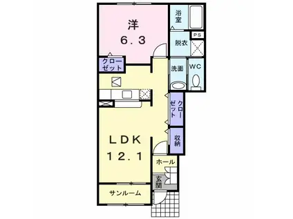 ミニヨンコリーヌB(1LDK/1階)の間取り写真