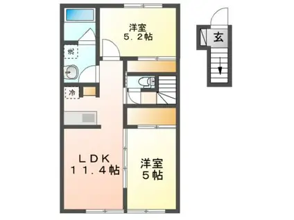 ル・リオンA・B(2LDK/2階)の間取り写真