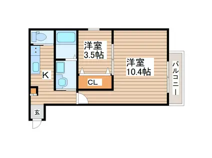 荒井1丁目アパートB棟(2K/2階)の間取り写真