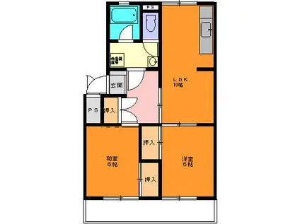 曙ヒルトンハイツ A棟(2LDK/3階)の間取り写真