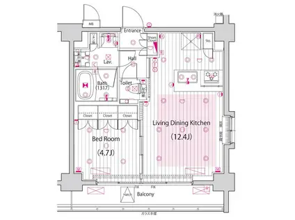 ガーラ・リバーサイド目黒(1LDK/9階)の間取り写真