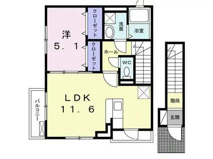 ハッピーハウスK(1LDK/2階)の間取り写真