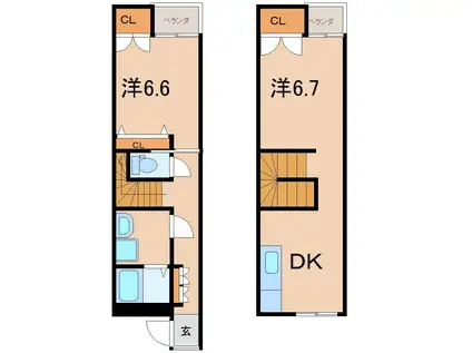 メゾン・モデルヌ(2DK/1階)の間取り写真