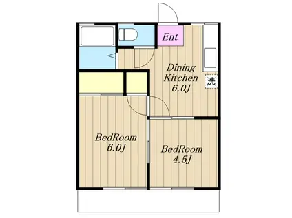 グリーンヒルハイム(2DK/2階)の間取り写真