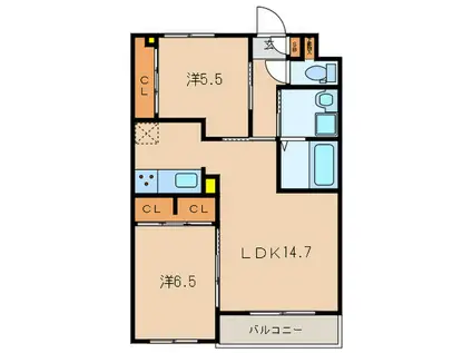フォルツァ ドット ミユ(2LDK/1階)の間取り写真